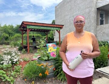 bus-shelters-SS-080726-04 Jacqueline M. Santiago-Vicente standing in the Byron Street community garden