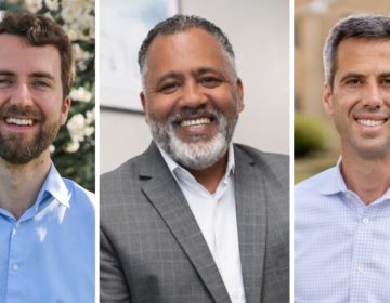 delaware-primary-election-treasurer-michael-smith-mike-miller-ted-lauzen-082426 From left to right: Democrats Michael Smith, Mike Miller and Ted Lauzen are seen in side-by-side-by-side heatshots