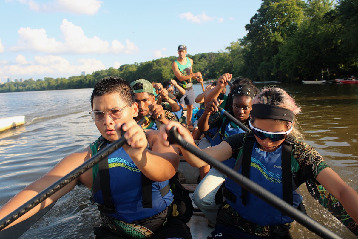 Discovery Pathways Youth Dragon Boat team at a practice