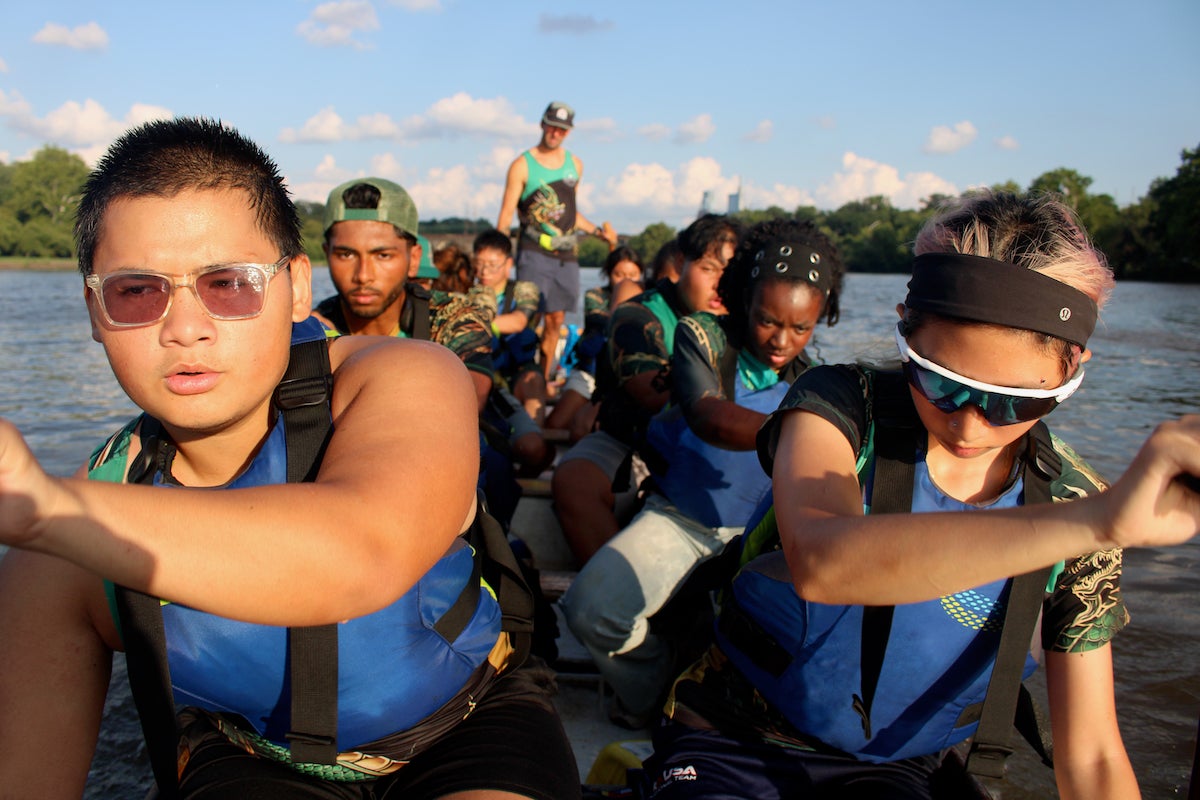 Discovery Pathways Youth Dragon Boat team at a practice