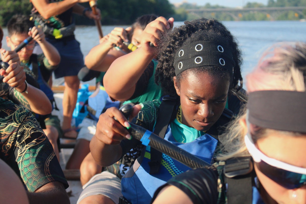 Discovery Pathways Youth Dragon Boat team at a practice