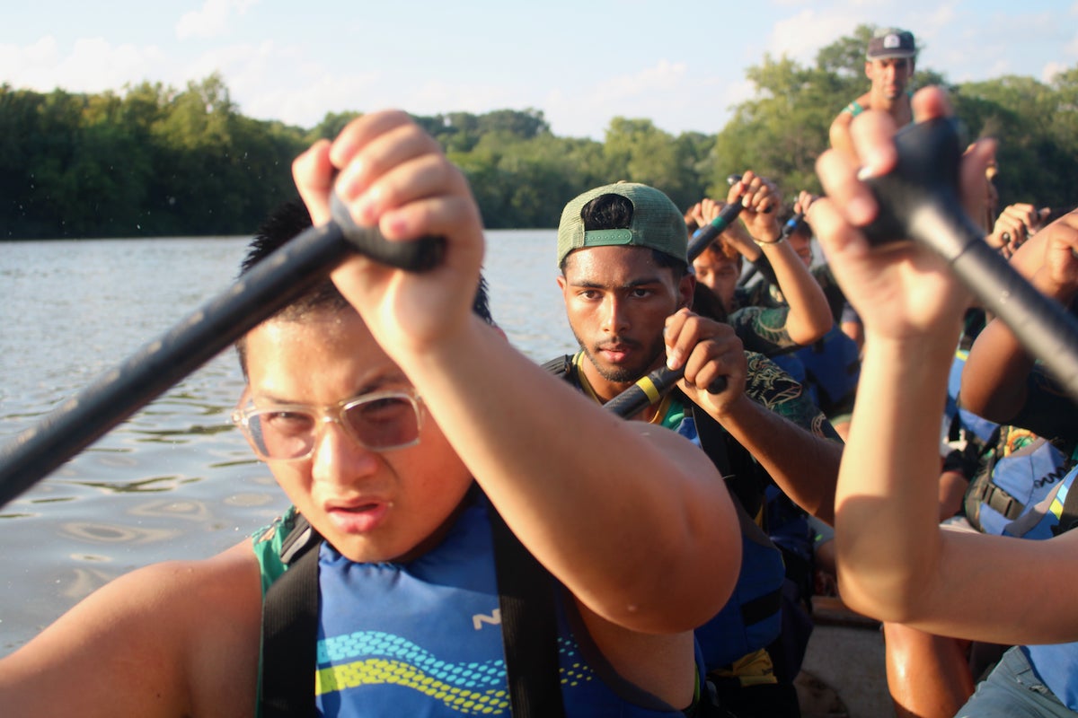 Discovery Pathways Youth Dragon Boat team at a practice