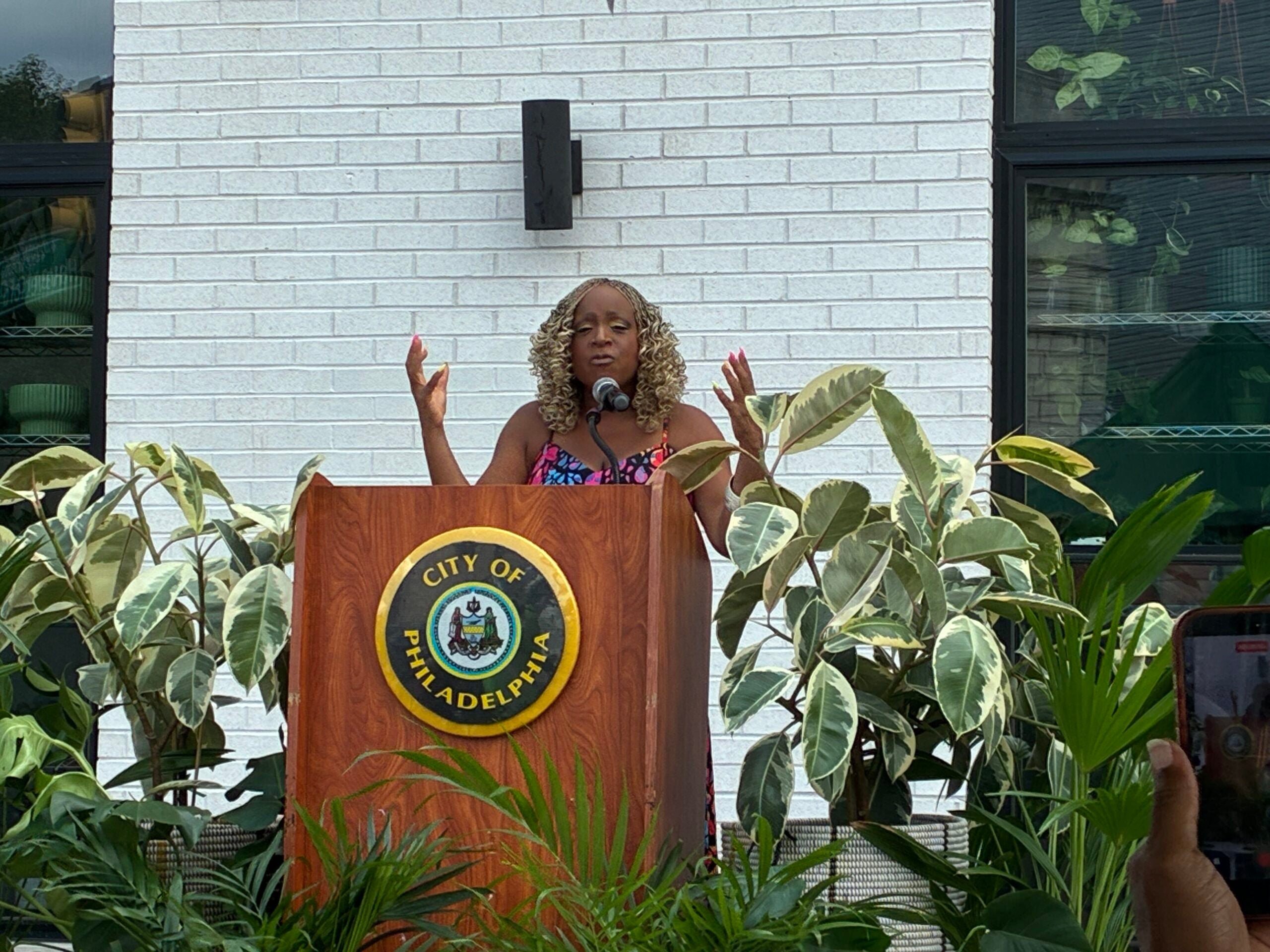 Jamie Gauthier speaks at a podium