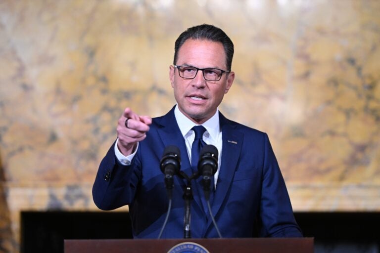 Josh Shapiro is gesturing with his hand as he gives a press conference about data centers on August 18, 2026.