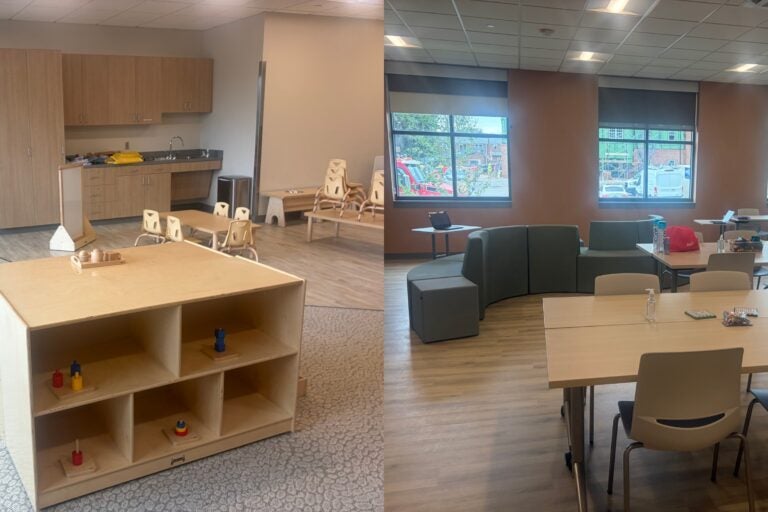 side-by-side photos of classrooms