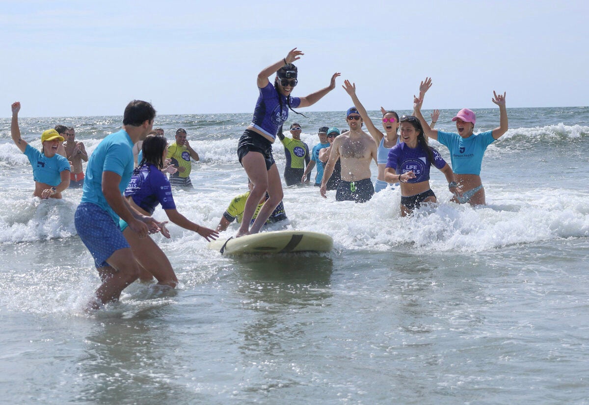 a woman surfing