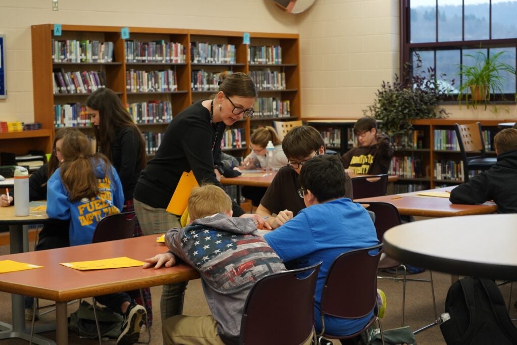 Otto-Eldred teacher and librarian Adrianna Woodruff leads an interactive activity