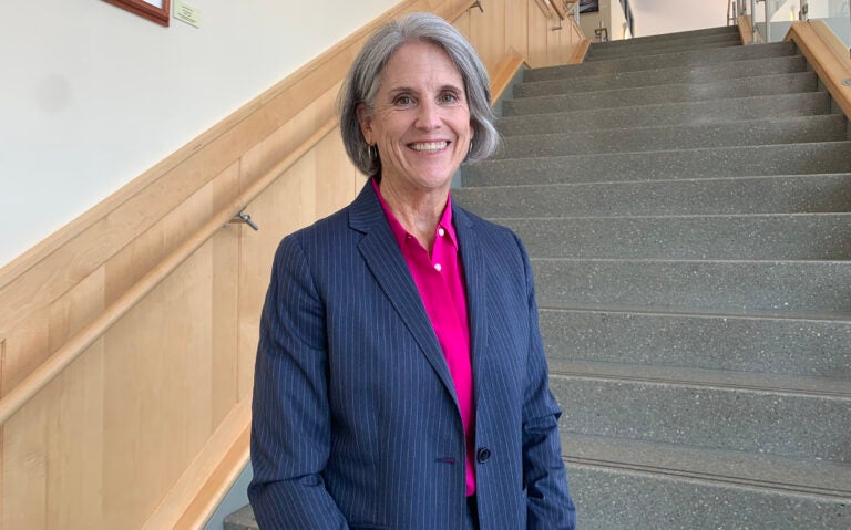 Rehoboth Beach Mayor-elect Susan Stewart poses for a photo in a blue blazer and pink undershirt