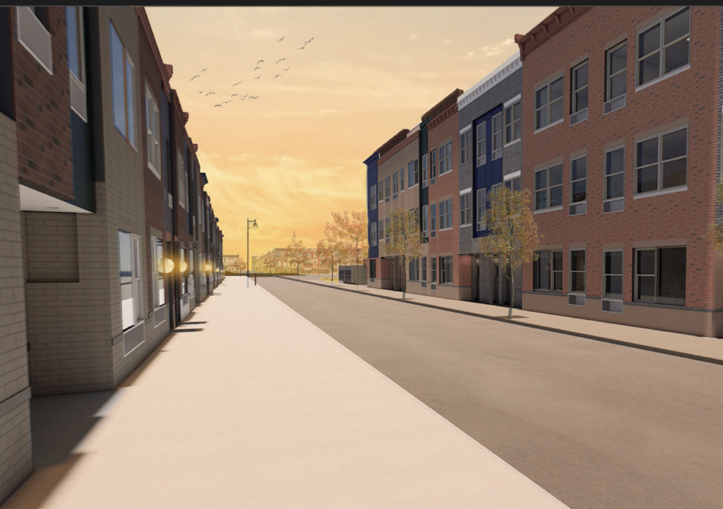 A look down a street during sunrise
