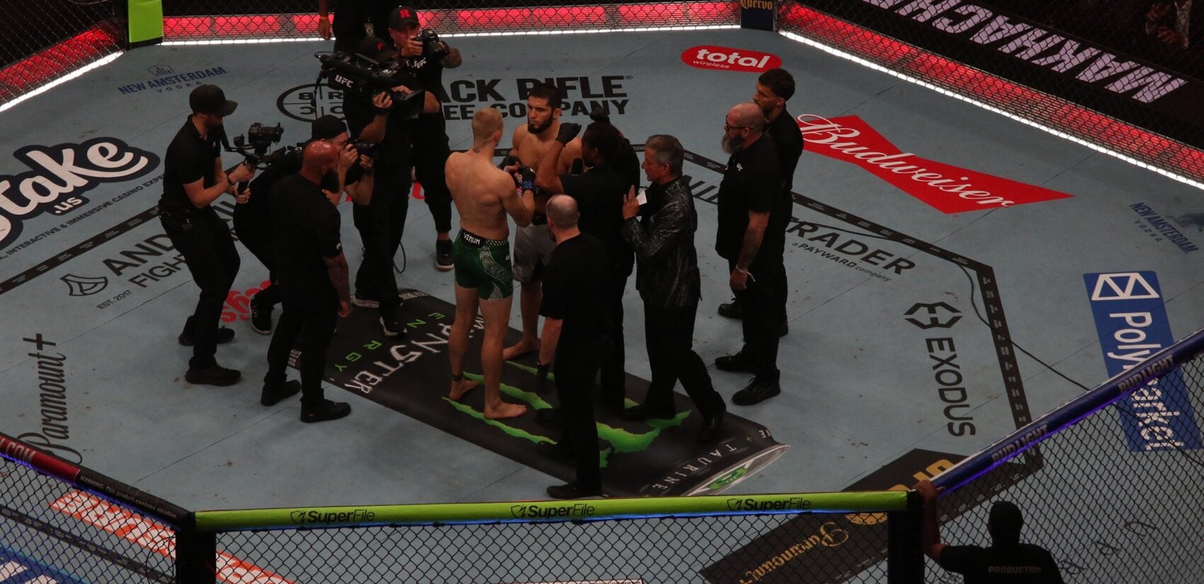Ian Machado Garry and Islam Makhachev in the octogan before their match begins