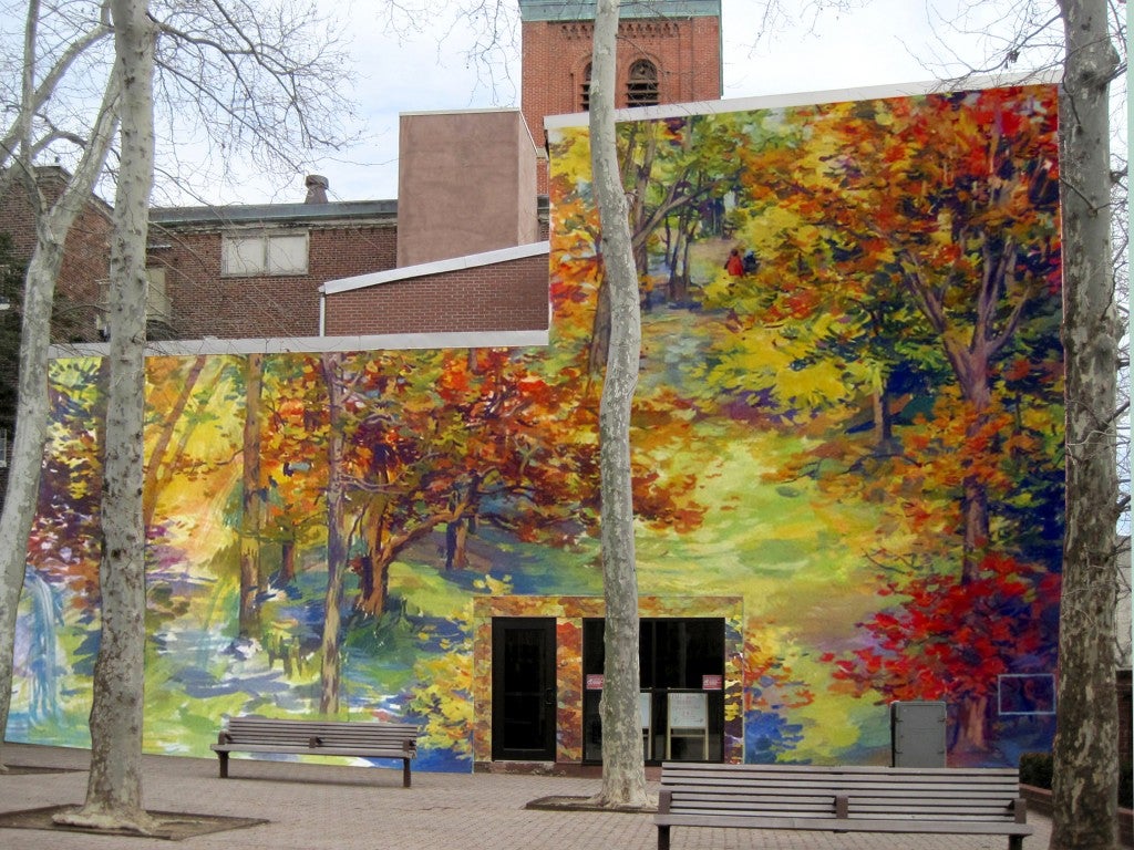 Mockup of David Guinn's new autumnal mural that will overlook Palumbo Park. | courtesy of David Guinn