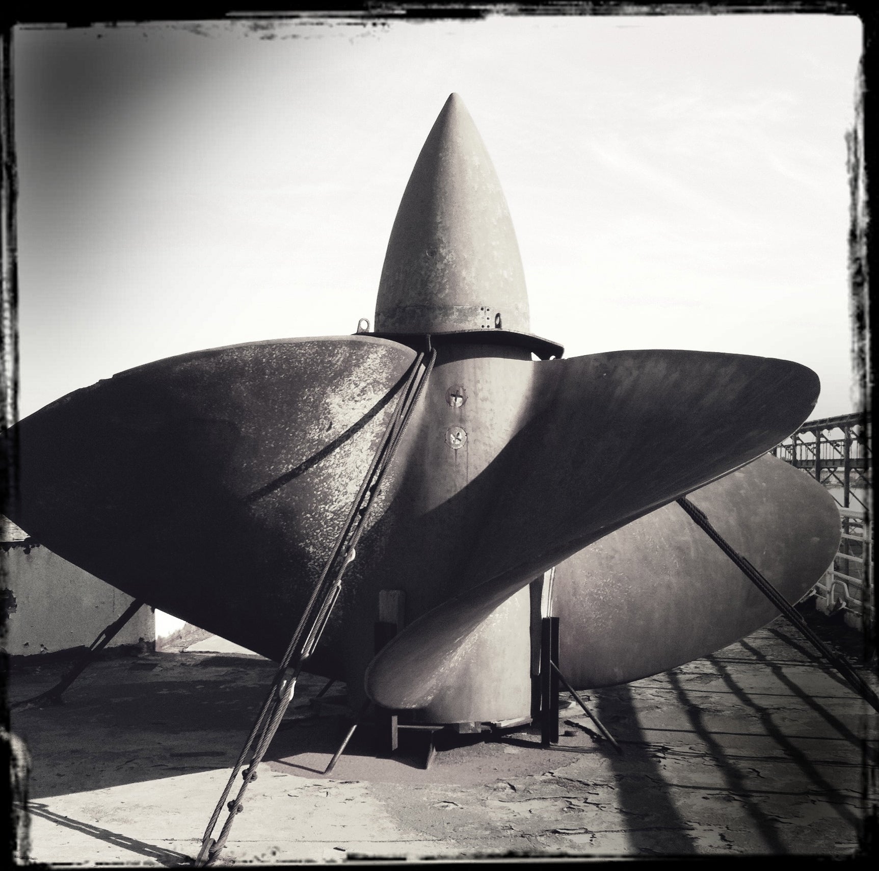 Four-bladed propeller stowed on the cabin class deck. Copyright photo: Steven B. Ujifusa