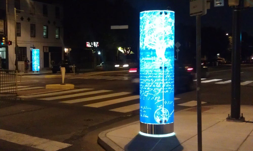 The column at night. Photo by Bryan Hanes