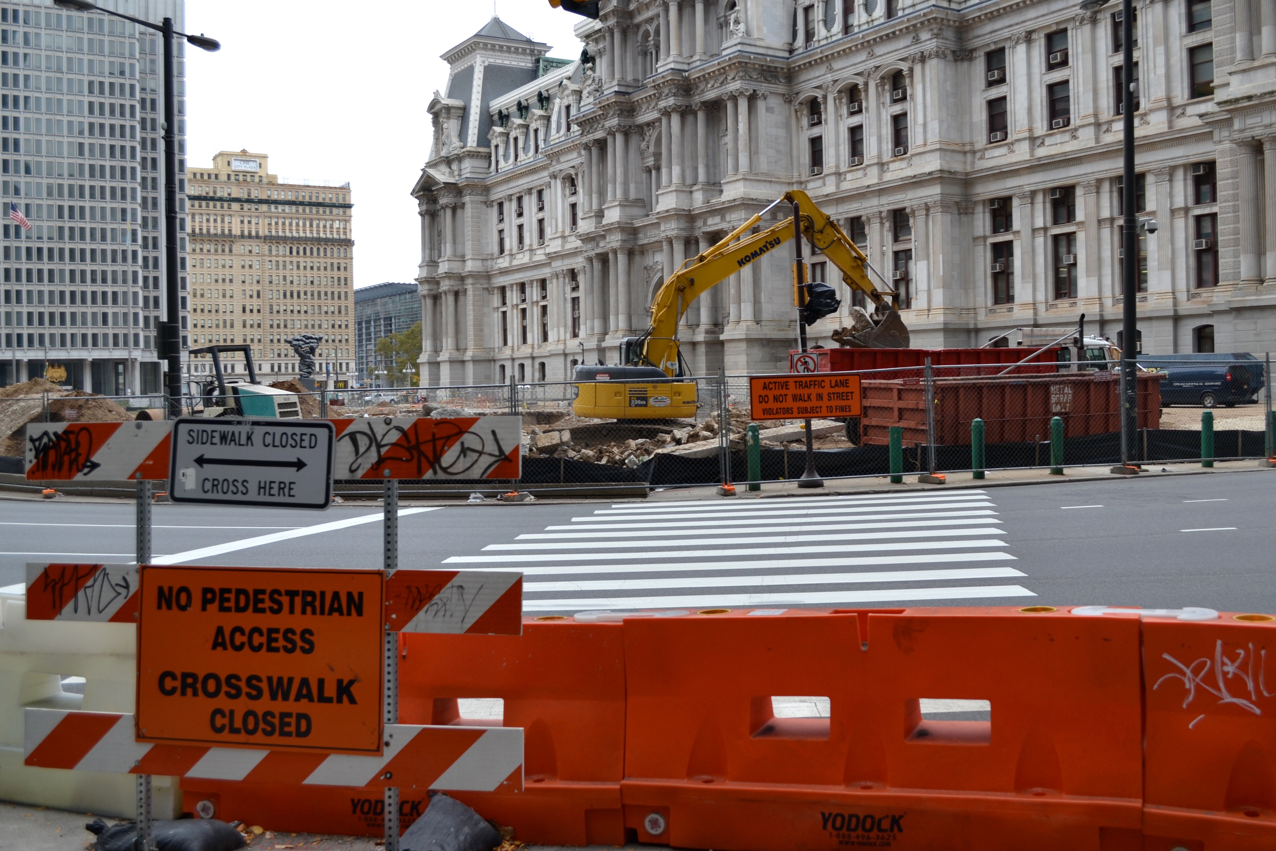 Since construction began, additional signs have gone up to instruct pedestrians