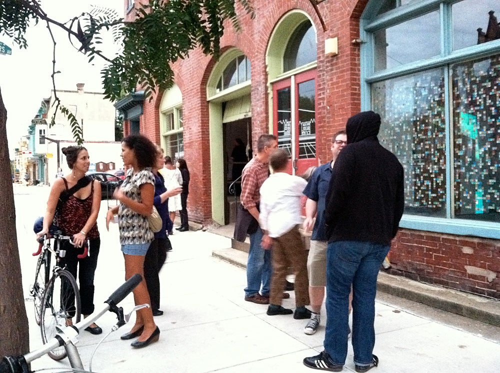 Crowds gathered infront of multiple art installations near the former location of Philadelphia's punk rock music venue Killtime.