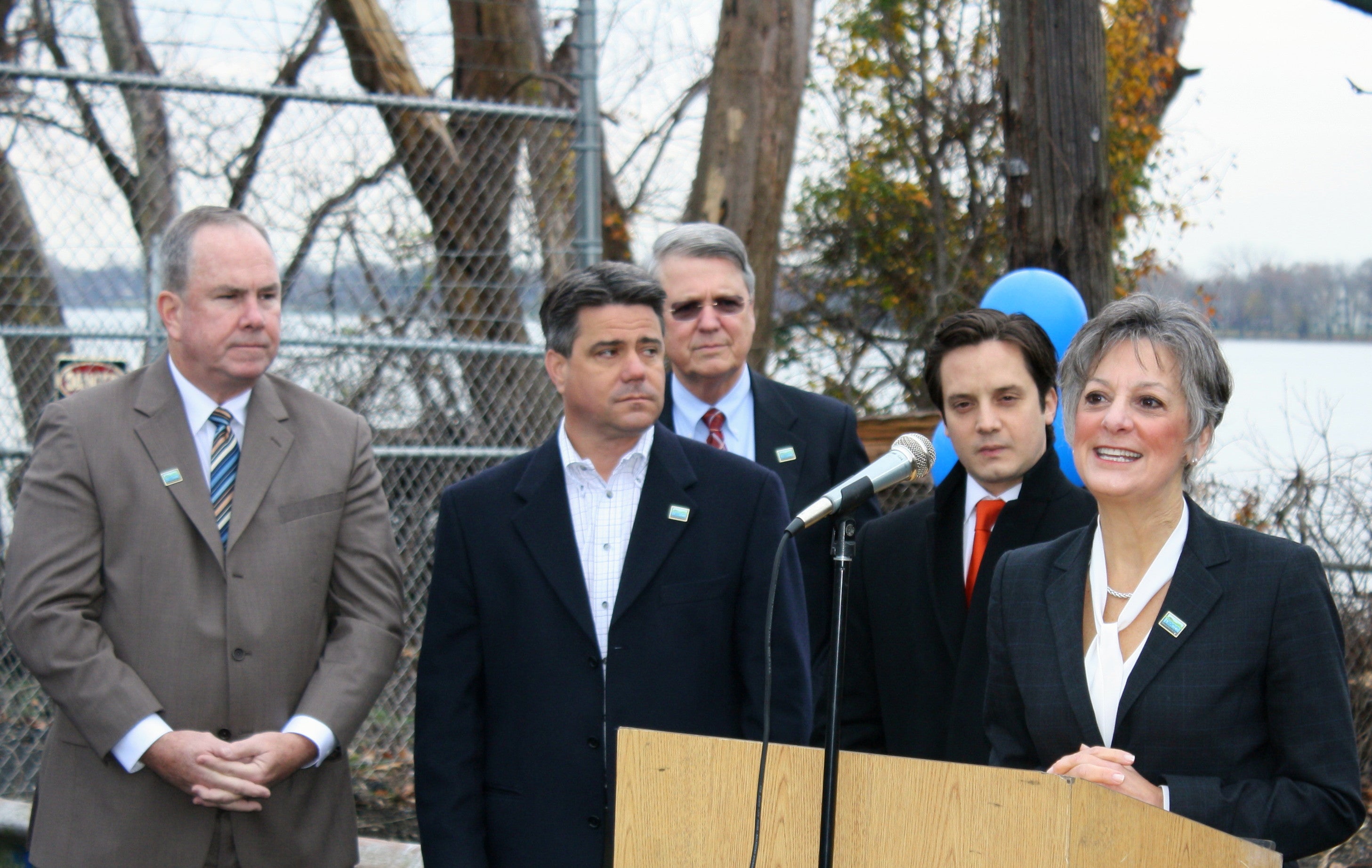 U.S. Rep. Allyson Y. Schwartz Monday addresses the crowd gathered at the site of what will be Lardner's Point Park