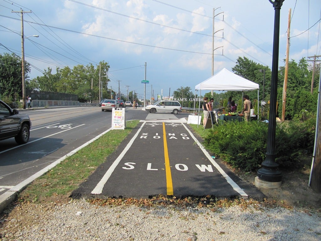 The under-construction 58th Street Greenway and Bartram's Orchard Farmers Market