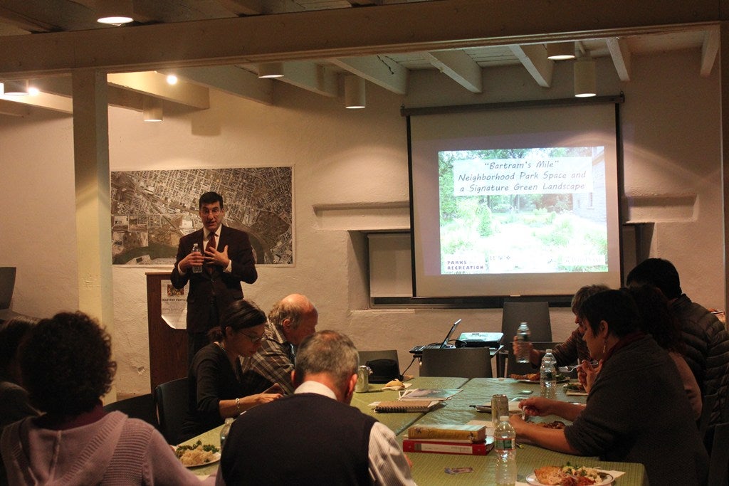 Deputy Mayor Michael DiBerardinis welcomes attendees at the Bartram's Mile Dinner Conversation