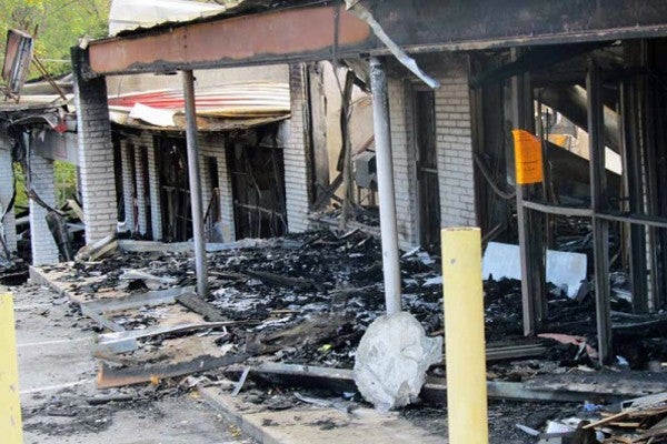 The October fire damaged a bingo hall, nail salon, Chinese restaurant and cigar shop. (Megan Pinto)