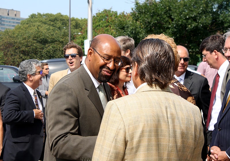 Mayor Michael Nutter talks with former councilman Frank DiCicco