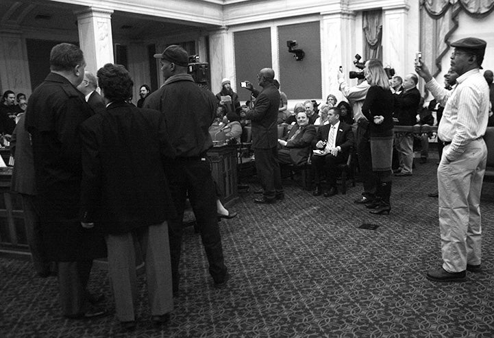 Reporters videotaped members of the Occupy Philadelphia movement who interrupted a portion of Thursday's City Council Meeting