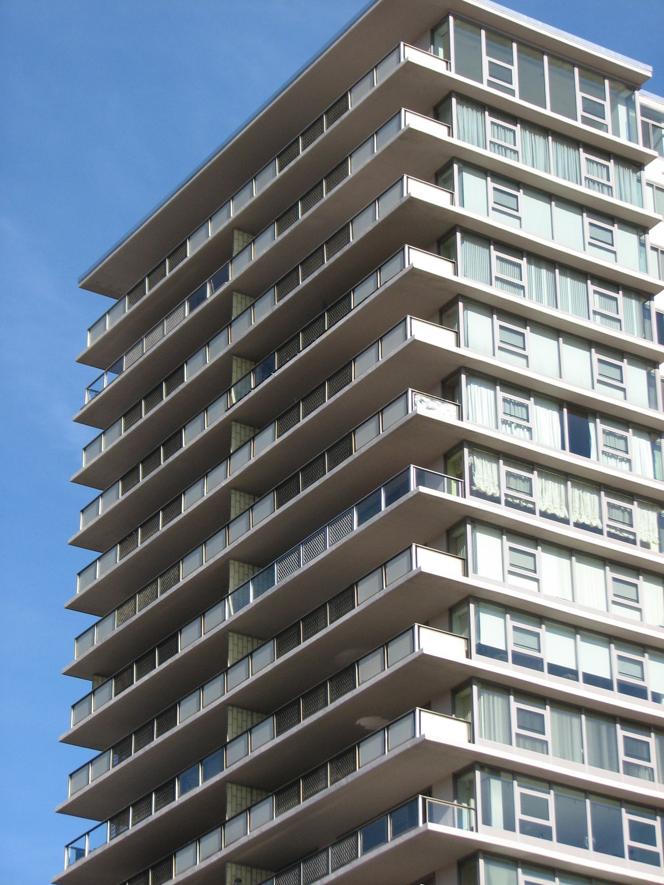 The terraces define the 1960s profile of the building.