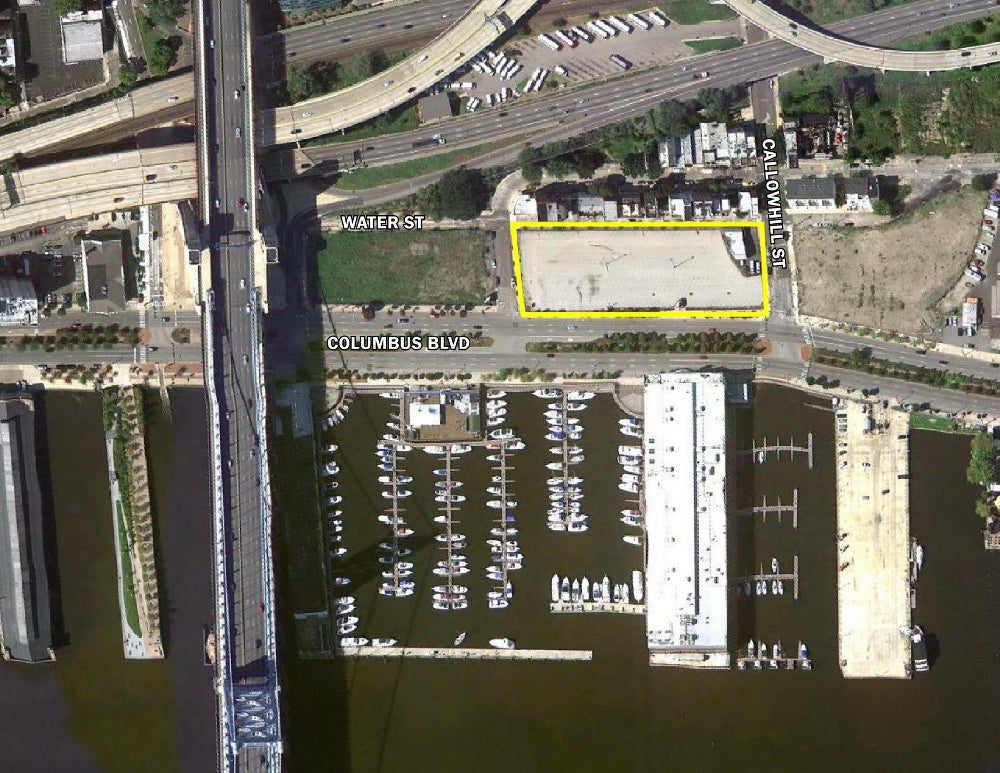 The parkinglot that sits on West Shipyard. Boundary shows site of exploration