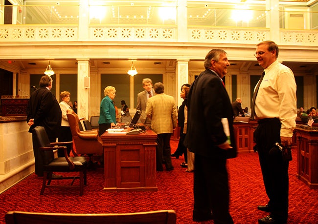 Councilman Frank Rizzo talks to a reporter before Wednesday's hearing