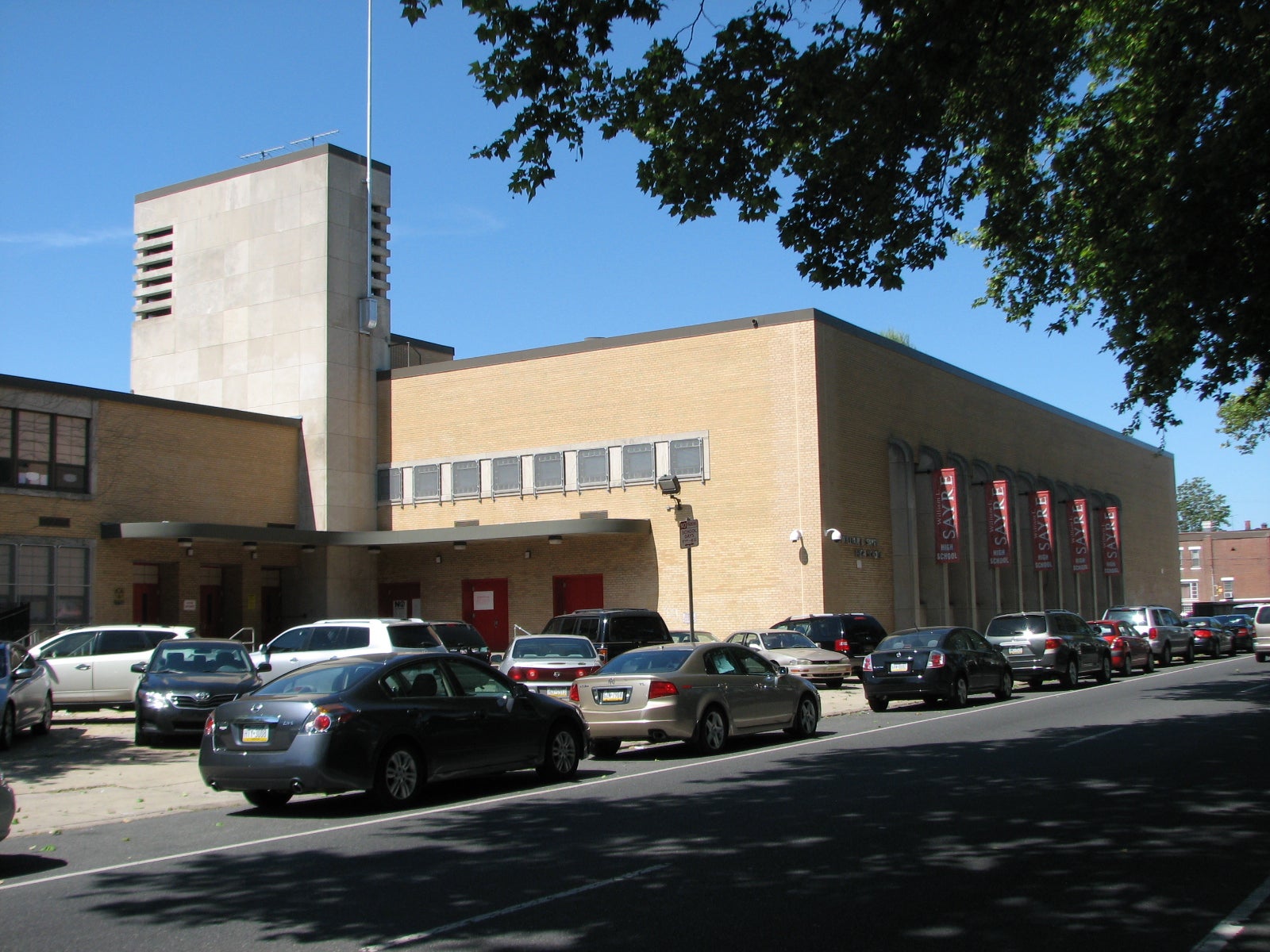 Sayre High School is a strong example of the Machine Age architecture of the 1940s.