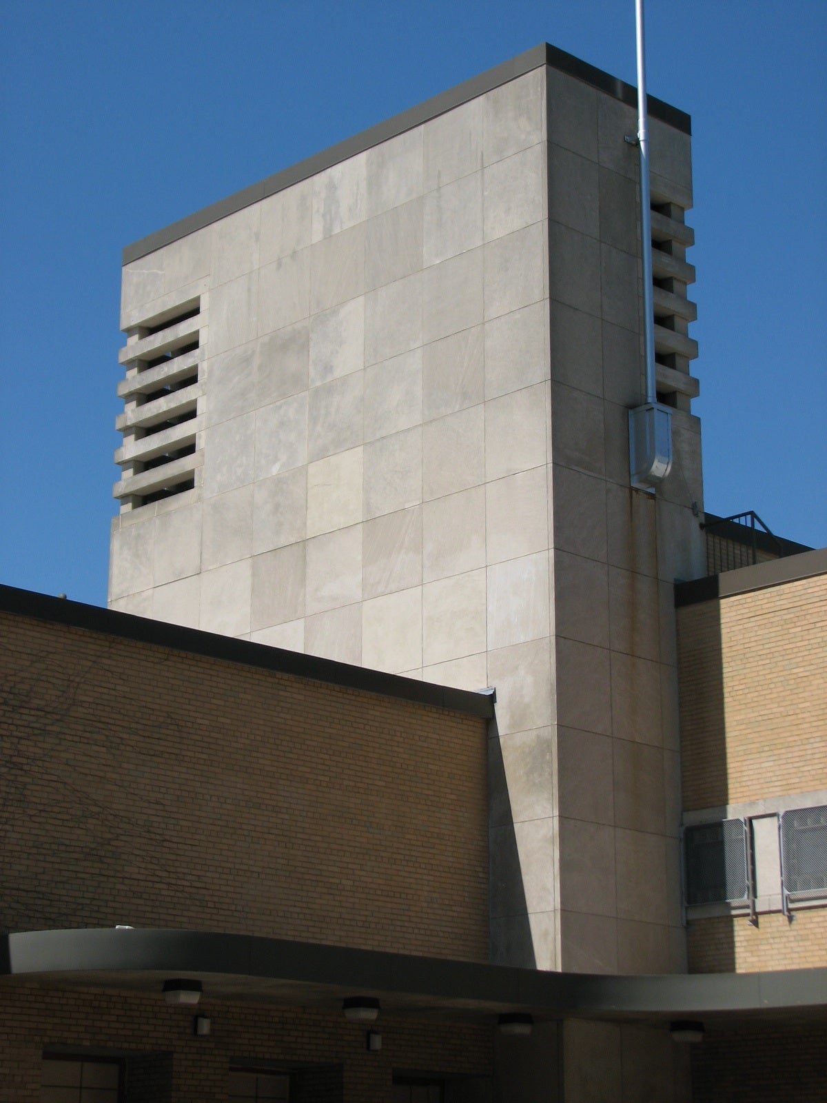 Sayre's tower resembles a cruise ship's smokestack.