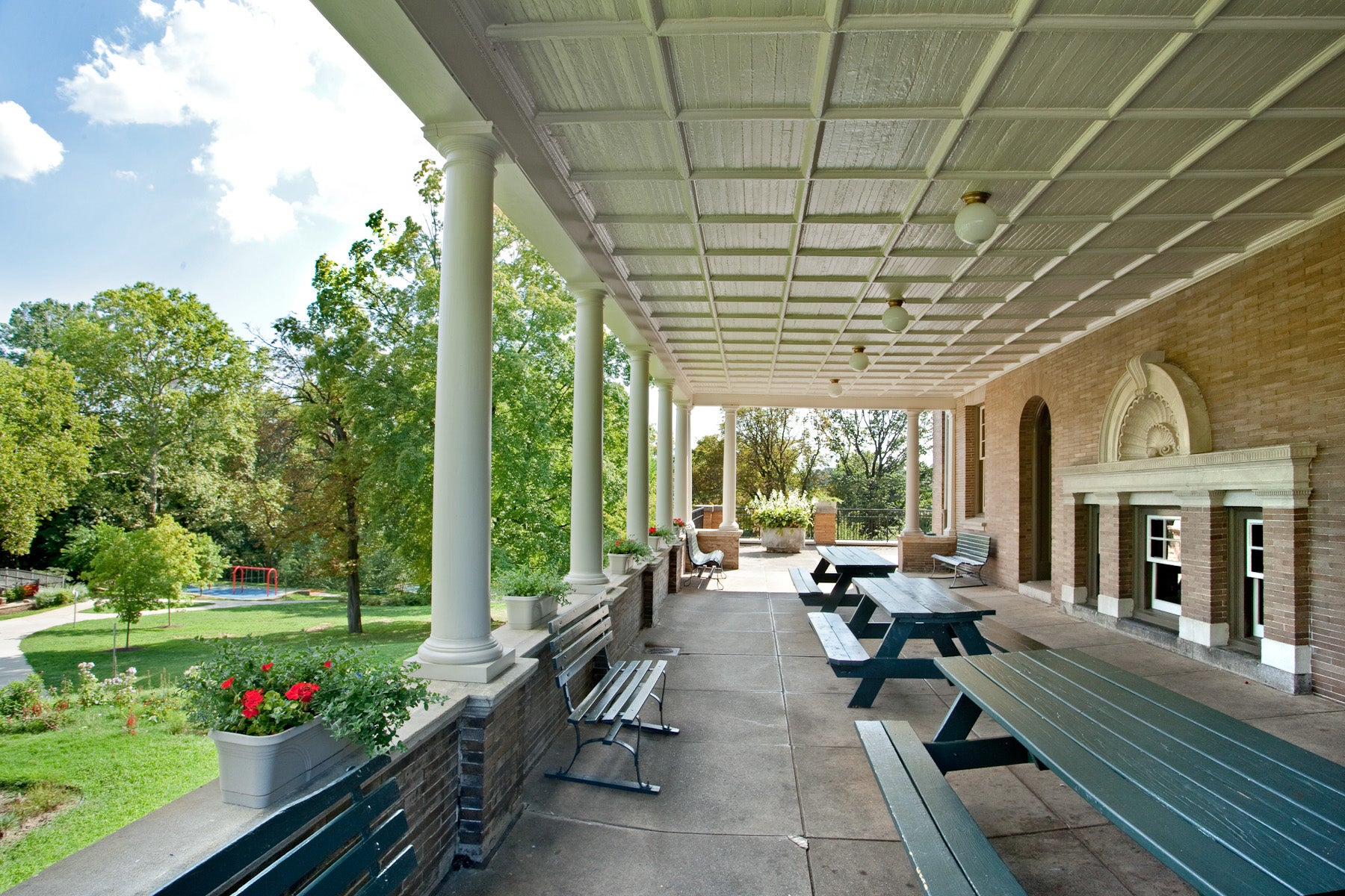 Master craftsmen and preservation apprentices worked together on the restoration of the playhouse exterior.