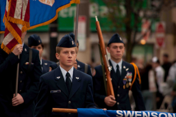 Swenson was one of many schools marching down Frankford Avenue at the 2011 Mayfair-Holmesburg Thanksgiving Parade. Photo by Liza Meiris.