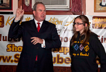 Rep. John Taylor and St. Matthews seventh grader Megan Vogler attend the St. Hubert's fundraiser at SmokeEaters Pub. Photo/Michelle Alton