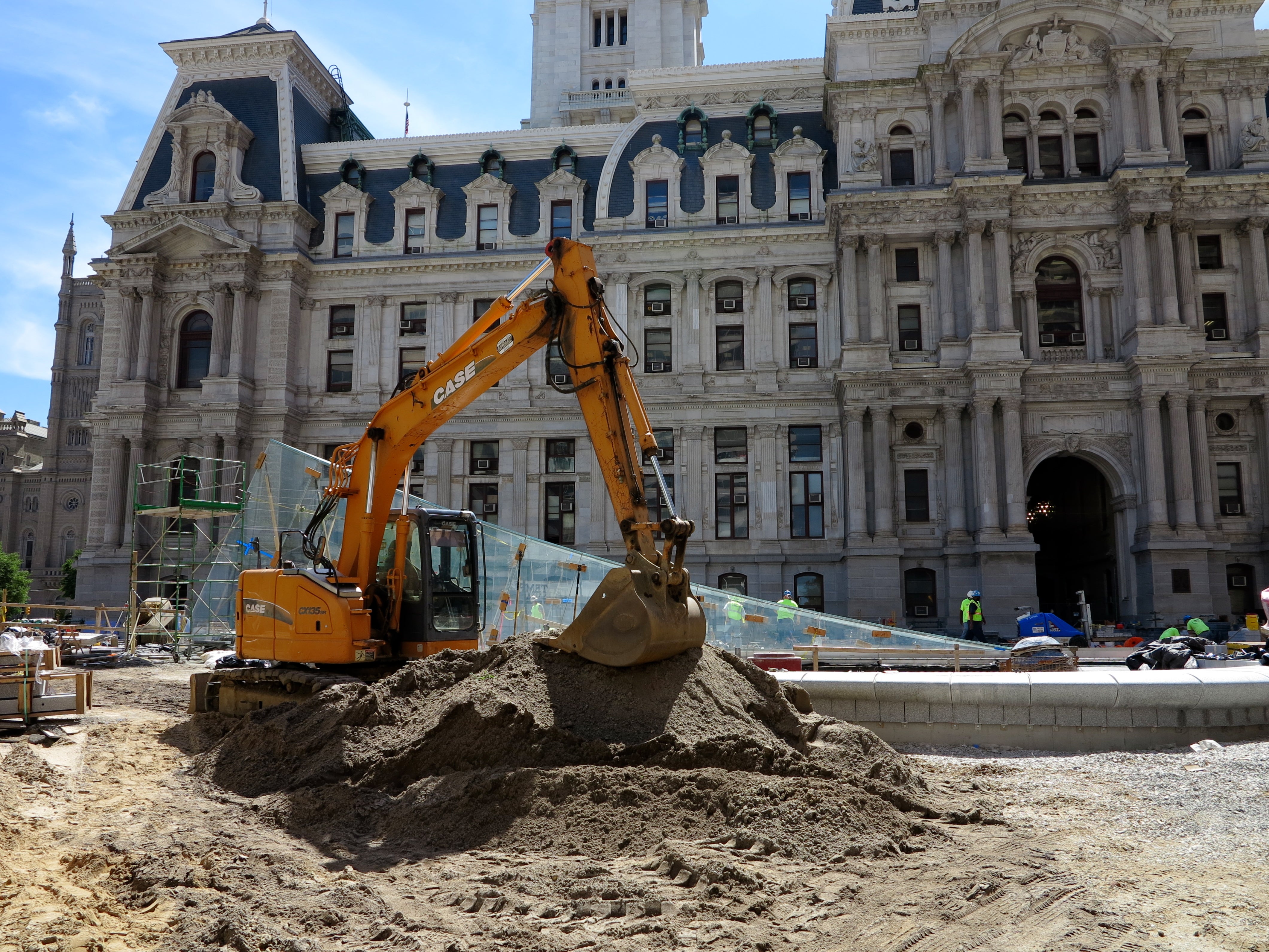 Transparent subway entrances are now rising from Dilworth Plaza, June 2014 