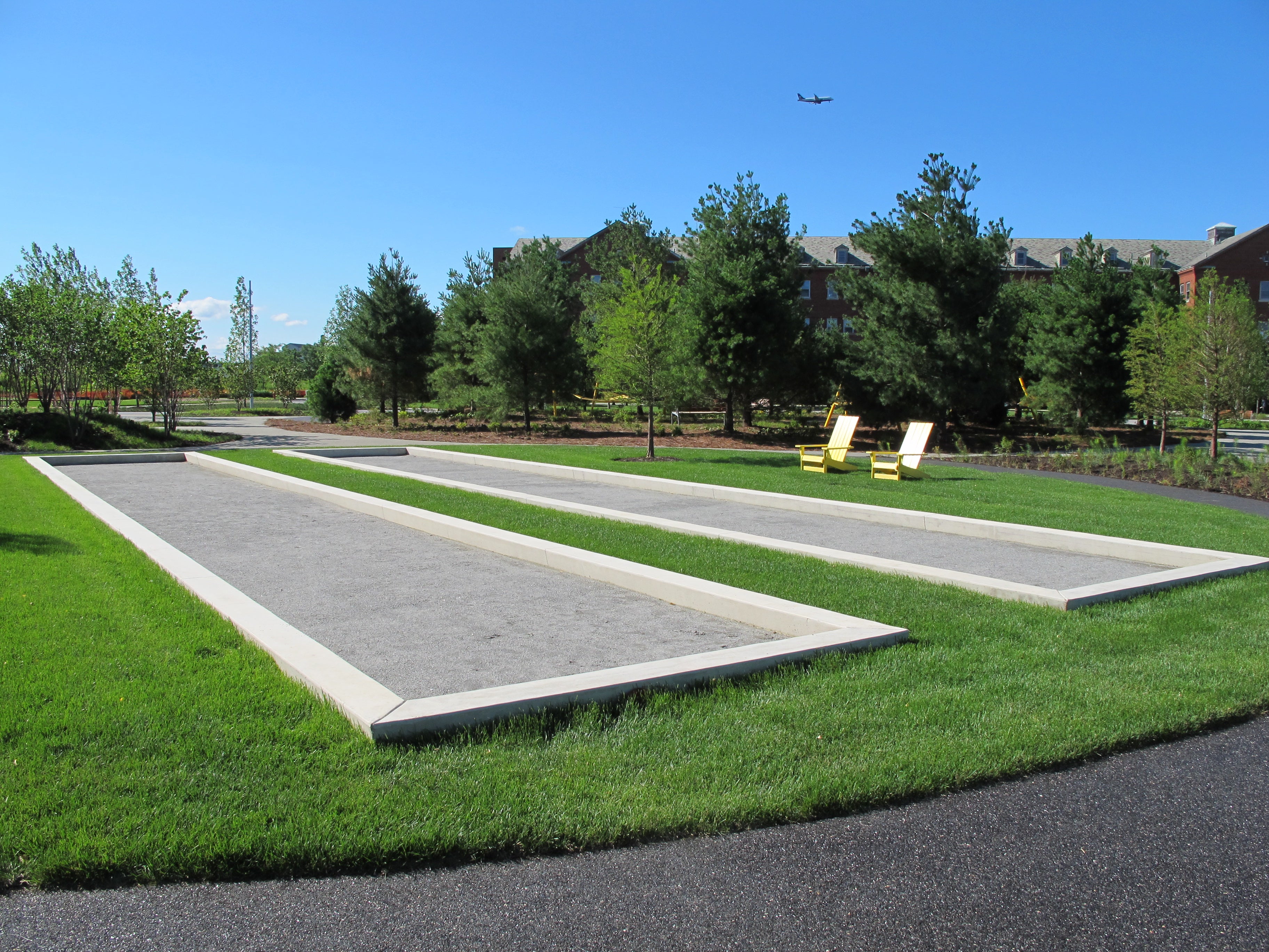 Bocce courts in the middle of Central Green