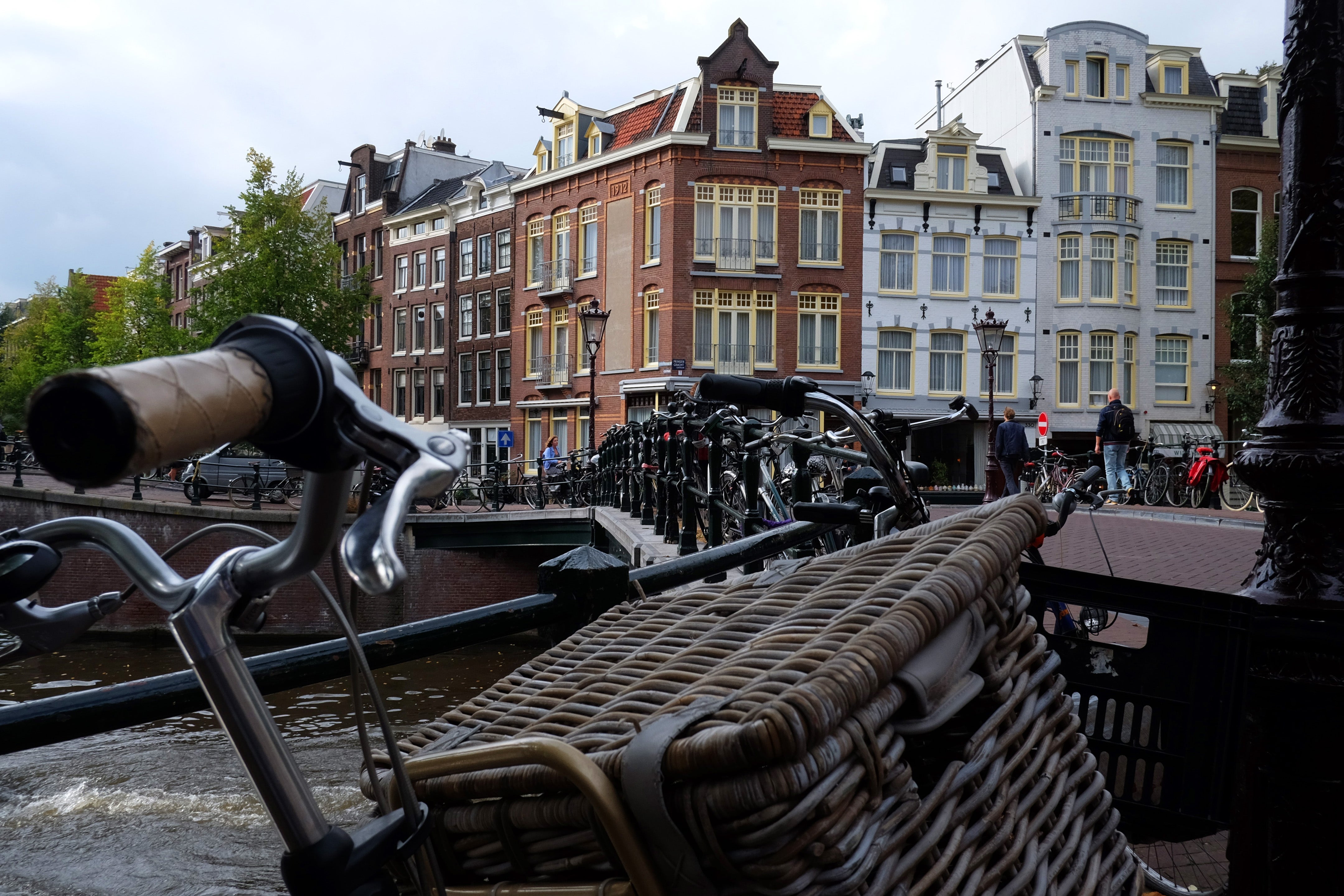 Canal bridge lined with bikes, Amsterdam 2014.