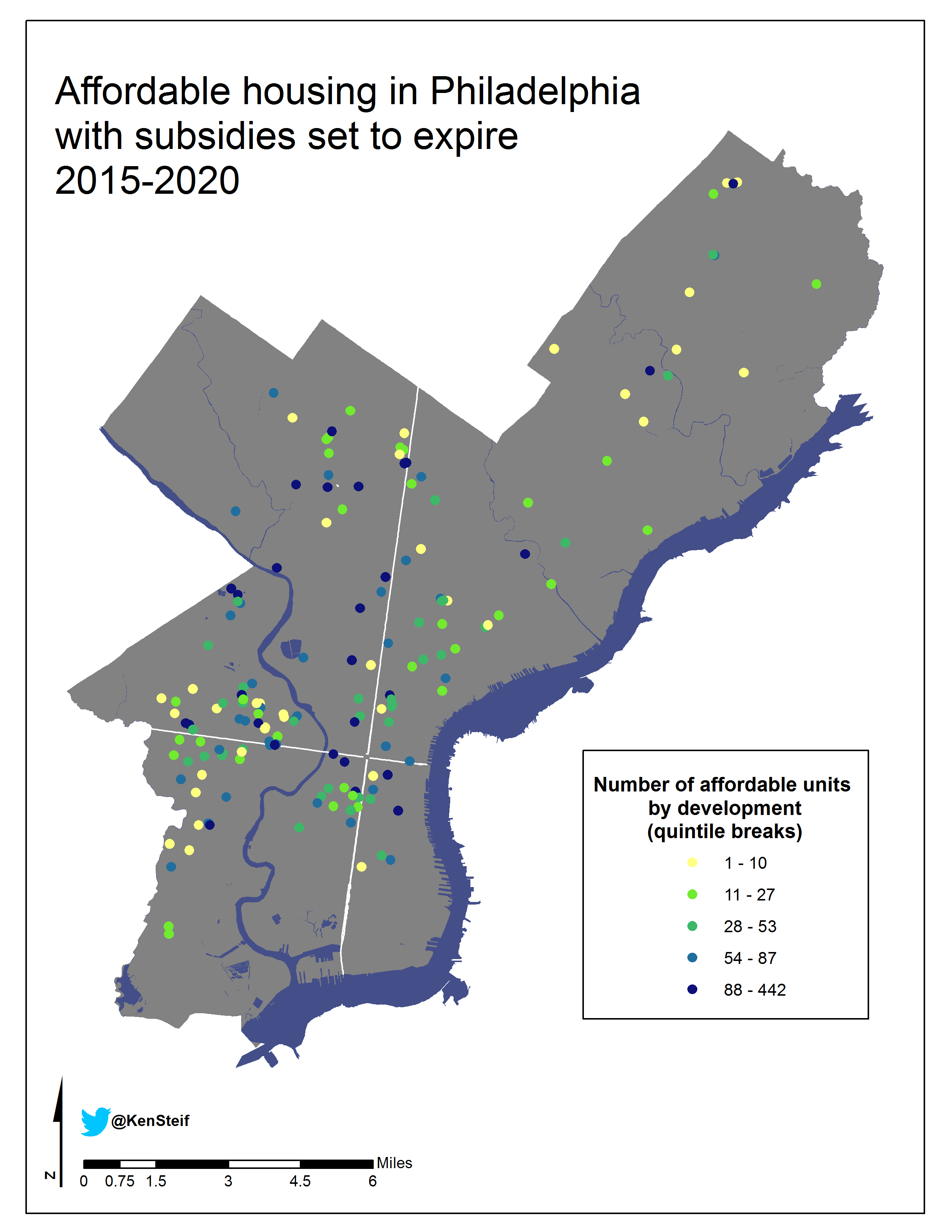 Figure 1: Spatial distribution of threatened affordable units, Philadelphia