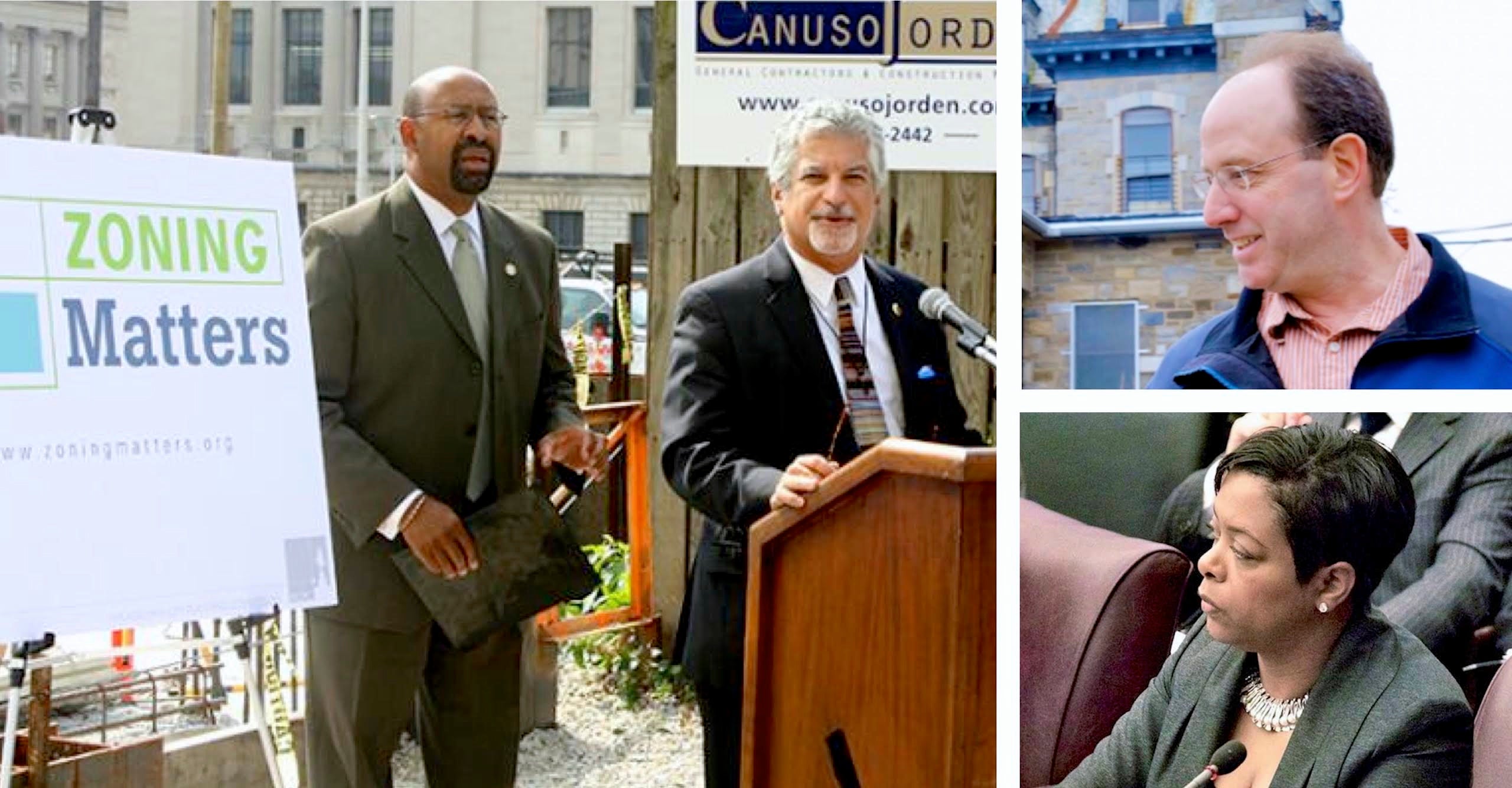 Mayor Nutter, Planning chief Alan Greenberger, developer Ken Weinstein and council member Cindy Bass