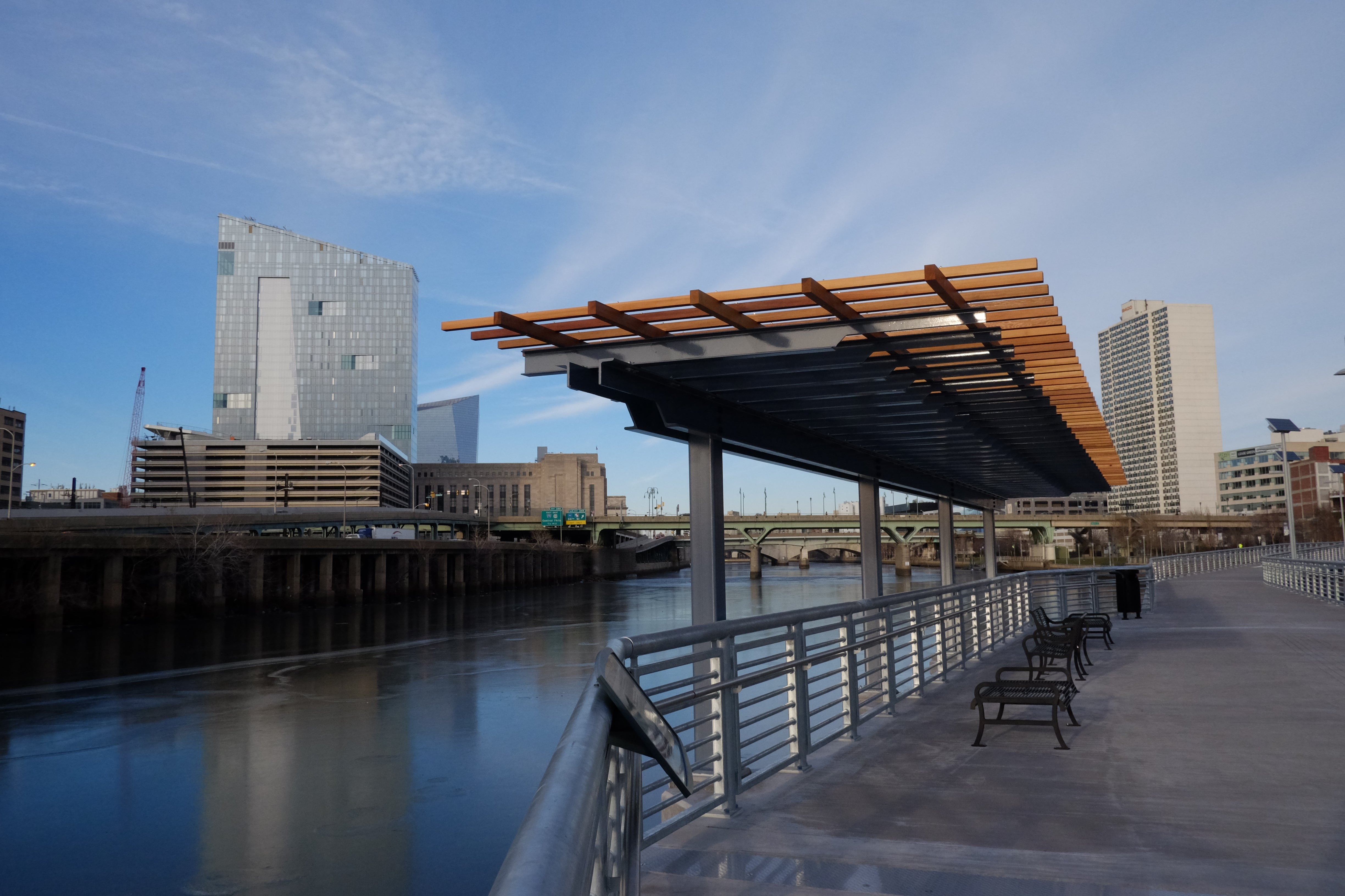 New pergola on the Schuylkill Banks Boardwalk, January 2014