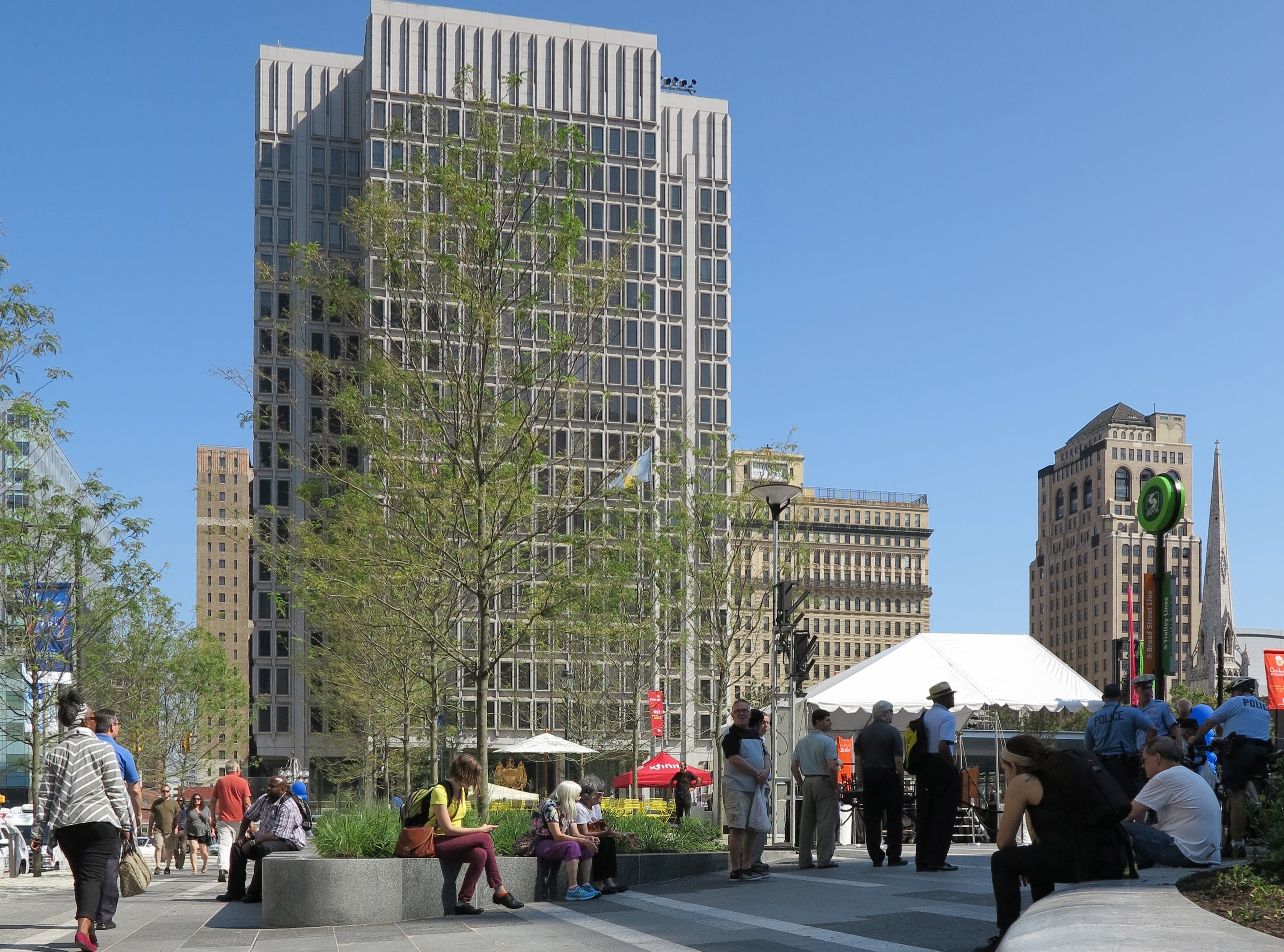 Planters as benches at Dilworth Park