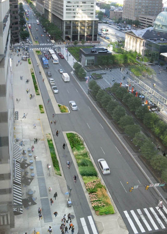 Rendering of protected bike lane, 2011