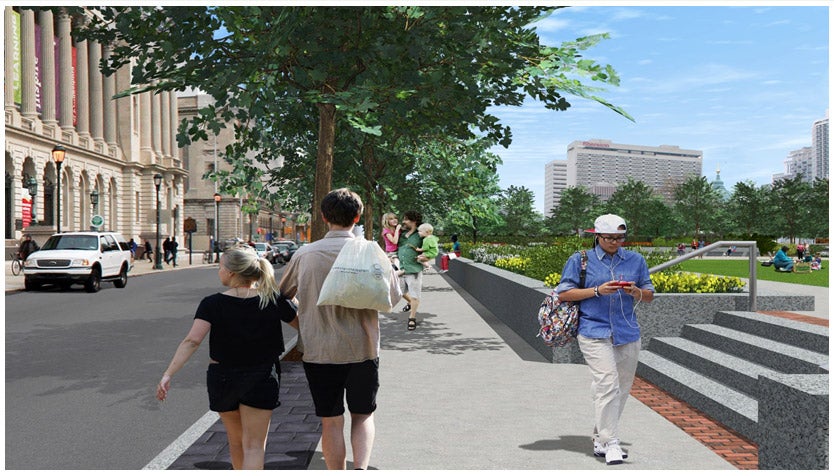 Rendering of streetscape improvements near the Free Library