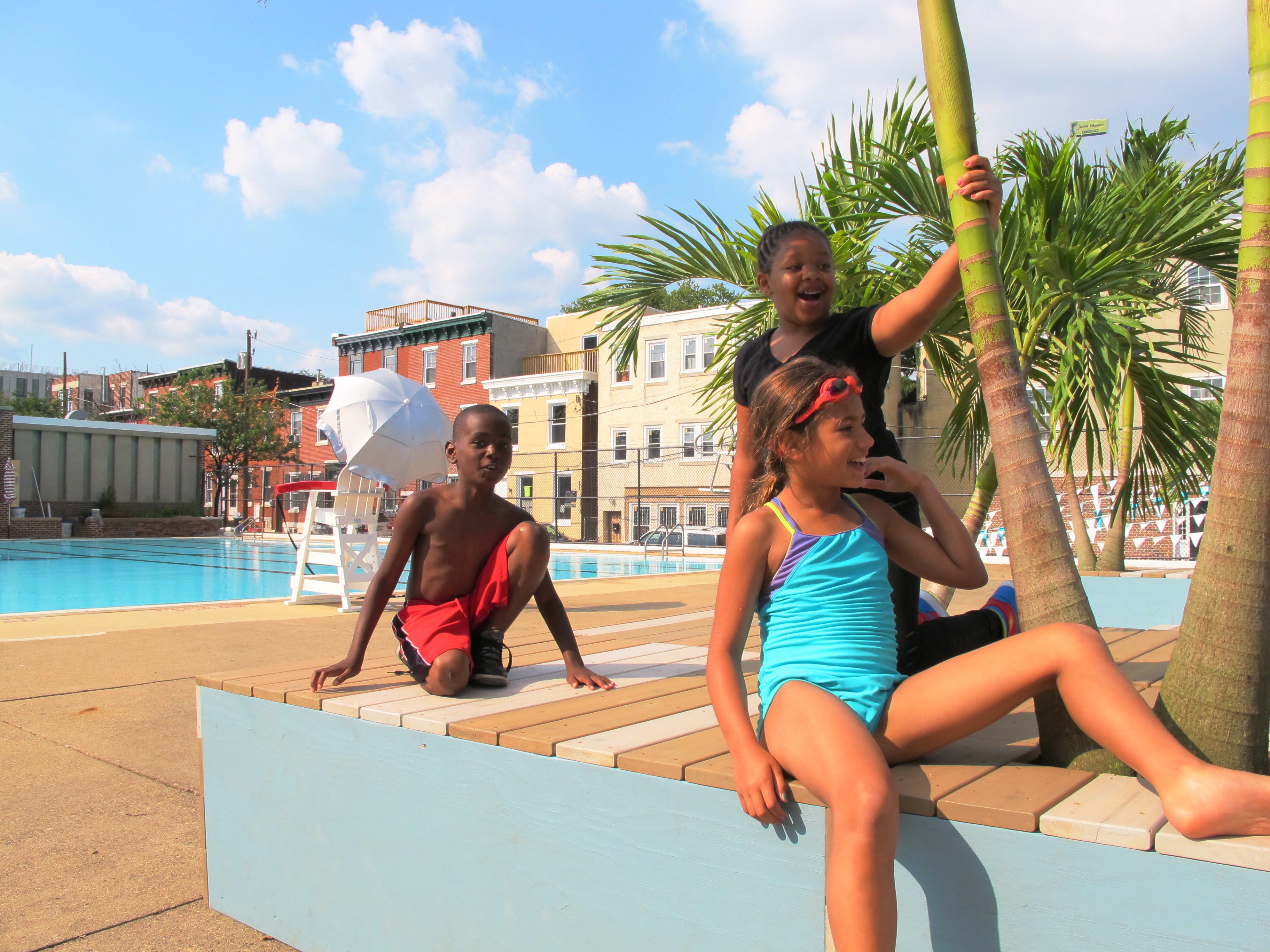 Siddiq Thurman, Ayeashi Daniels and Eleni Zorn (L to R) at the Francisville Pop Up Pool.