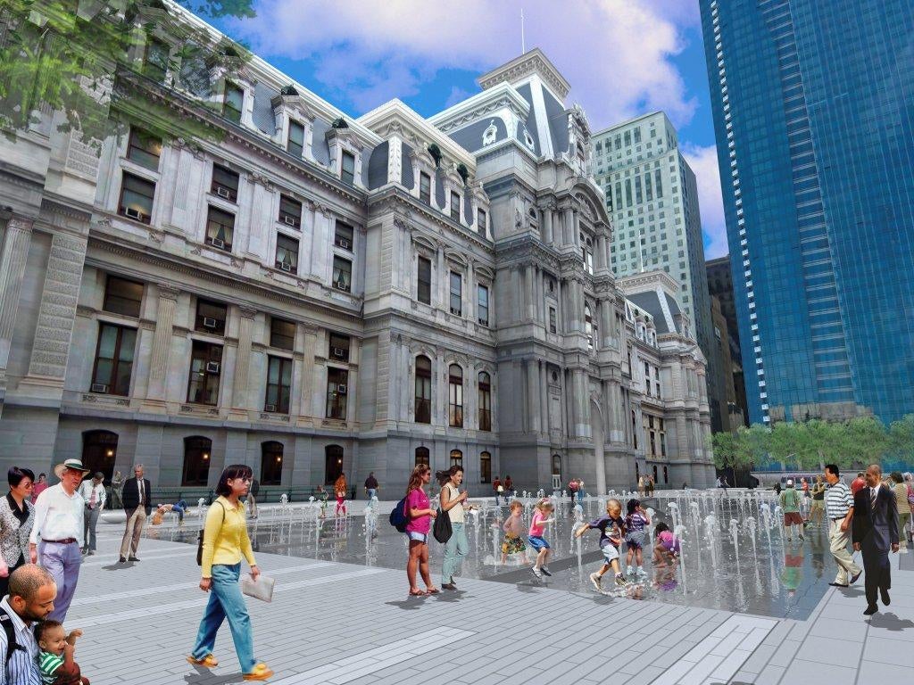 The fountain during the day. Echelman hopes visitors will interact with the fountain. Photo courtesy of Center City District Philadelphia