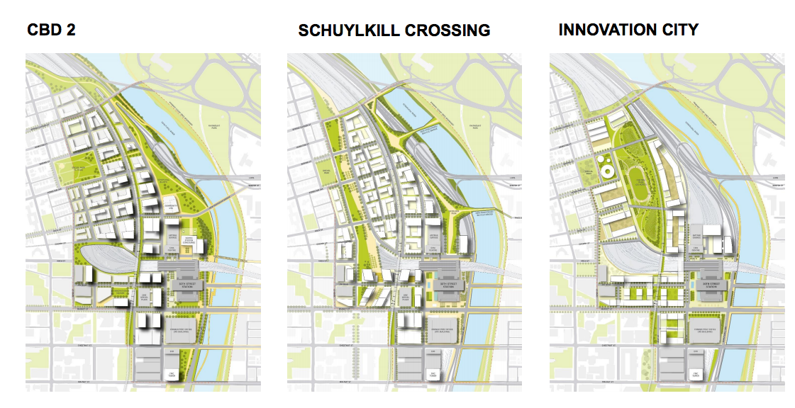 Three proposed visions for 30th Street Station District Plan