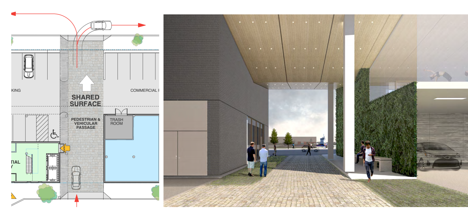 1100 N. Delaware Ave: shared surface passageway | Stanev Potts Architects, Nov. 2016 CDR presentation