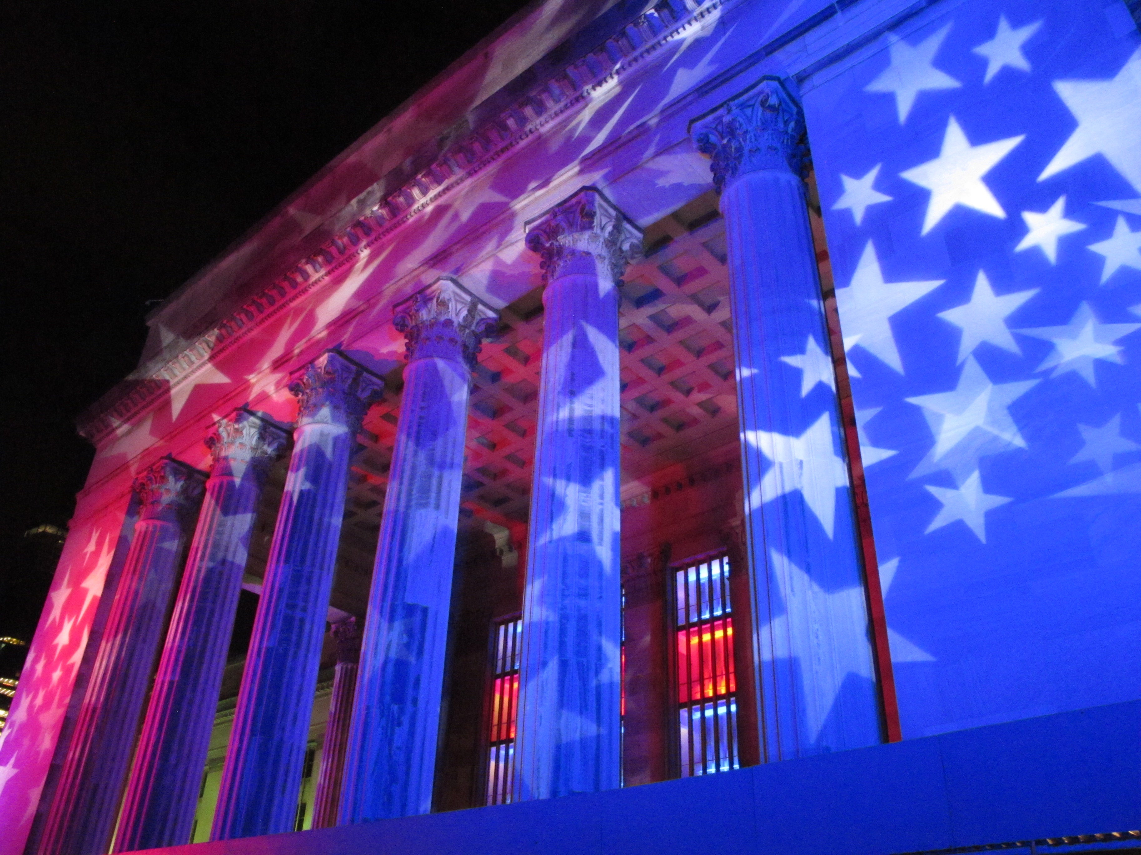 30th Street Station illuminated for DNC with LED