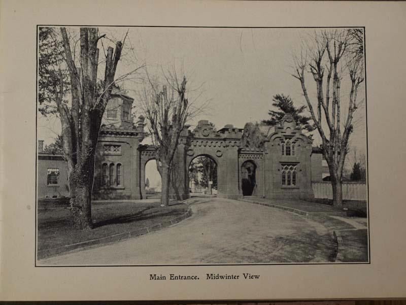 Historic view of Mount Moriah Cemetery gatehouse designed in 1855 by Stephen Decatur Button. | Image courtesy of Friends of Mount Moriah Cemetery