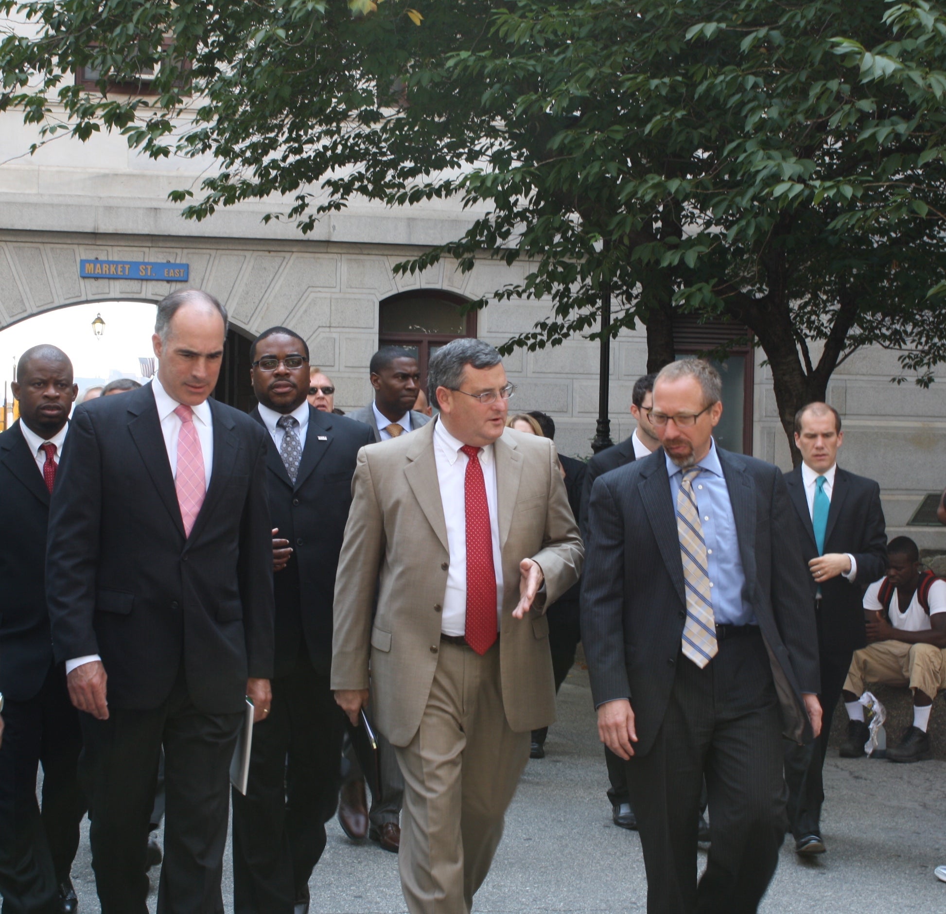 Joe Casey, flanked by Sen. Bob Casey and FTA Admin Rogoff