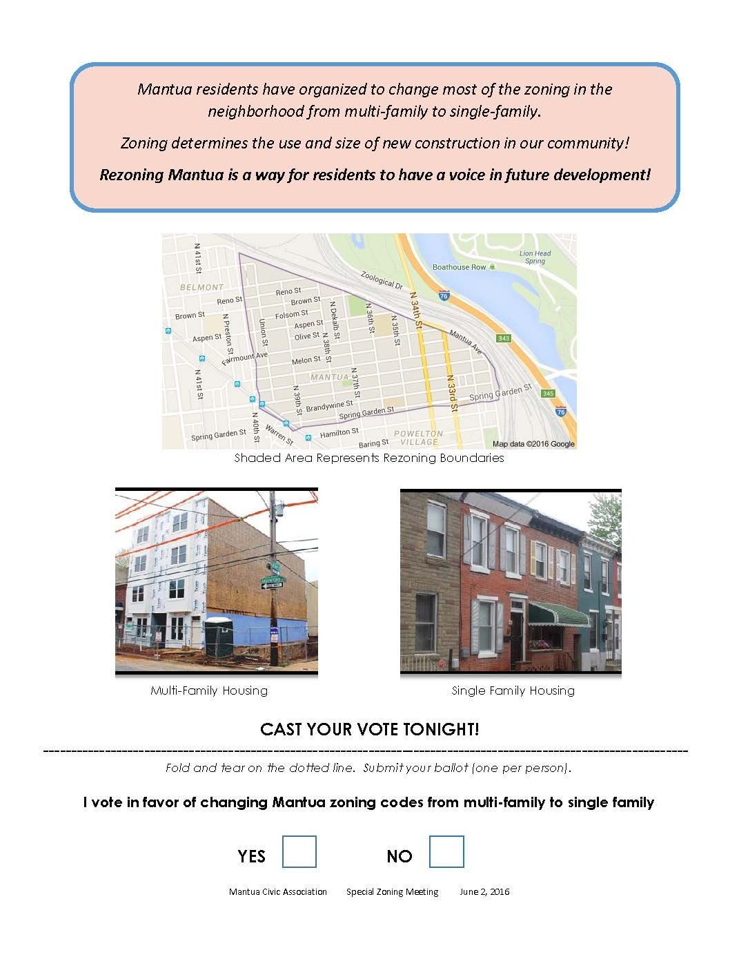 June 2, ballot for community rezoning meeting in Mantua